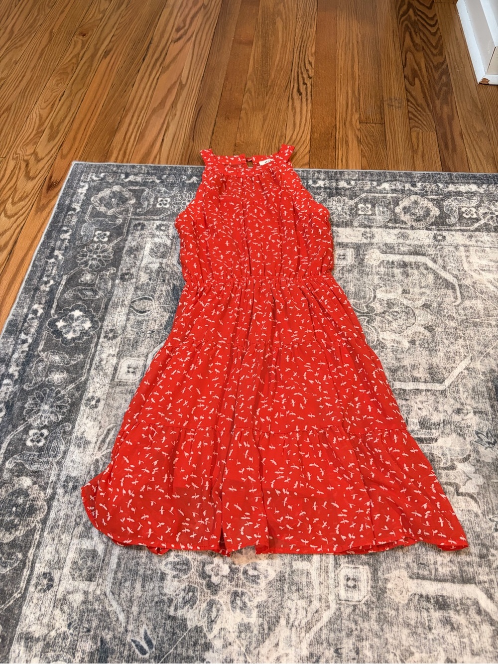 Monteau Red Floral High-Neck Sleeveless Midi Dress